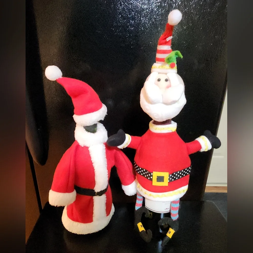 2 Festive Santa Wine Bottle Covers